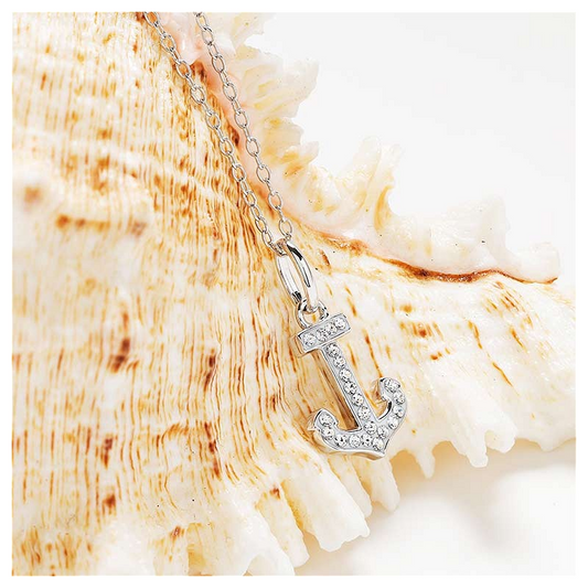 Sterling Silver White Crystal Anchor Mini Necklace - Mellow Monkey