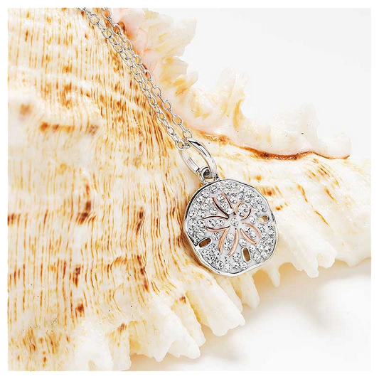 Sterling Silver White Crystal Sand Dollar Mini Necklace - Mellow Monkey