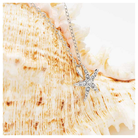 Sterling Silver White Crystal Star Fish Mini Necklace - Mellow Monkey