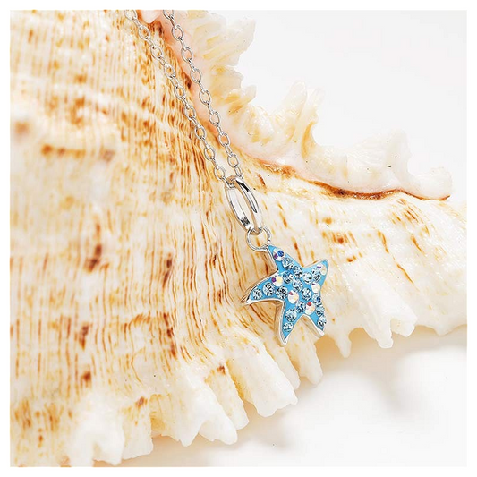 Sterling Silver Blue Crystal Star Fish Mini Necklace - Mellow Monkey