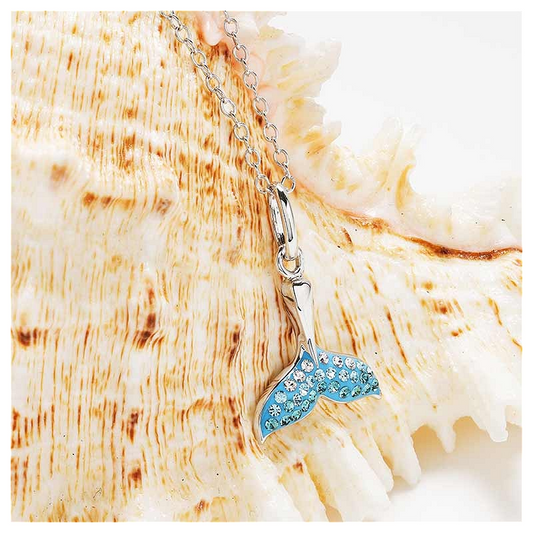 Sterling Silver Aqua Crystal Whale Tail Mini Necklace - Mellow Monkey