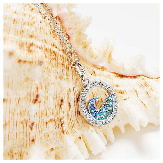 Sterling Silver Aqua Crystal Wave Mini Necklace - Mellow Monkey