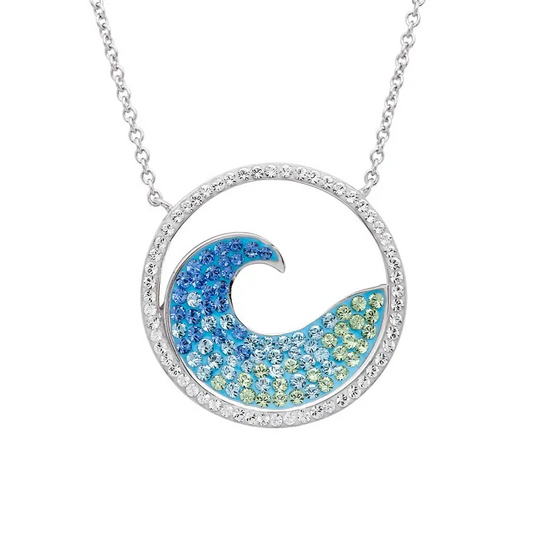 Blue Wave Pendant with Aqua Crystals - Mellow Monkey