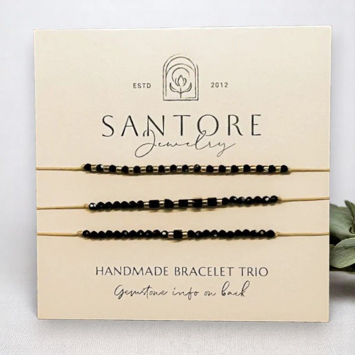 Black Spinel - Santore Petite Trio Adjustable Thread Bracelet - Mellow Monkey