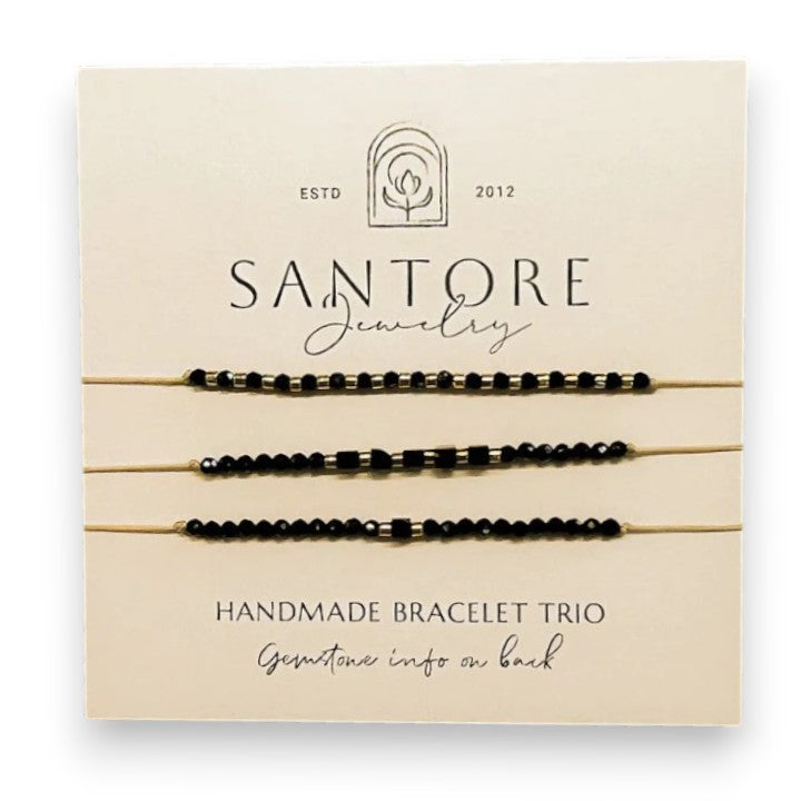 Black Spinel - Santore Petite Trio Adjustable Thread Bracelet - Mellow Monkey