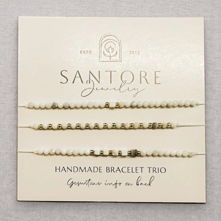 Howlite - Santore Petite Trio Adjustable Thread Bracelet - Mellow Monkey