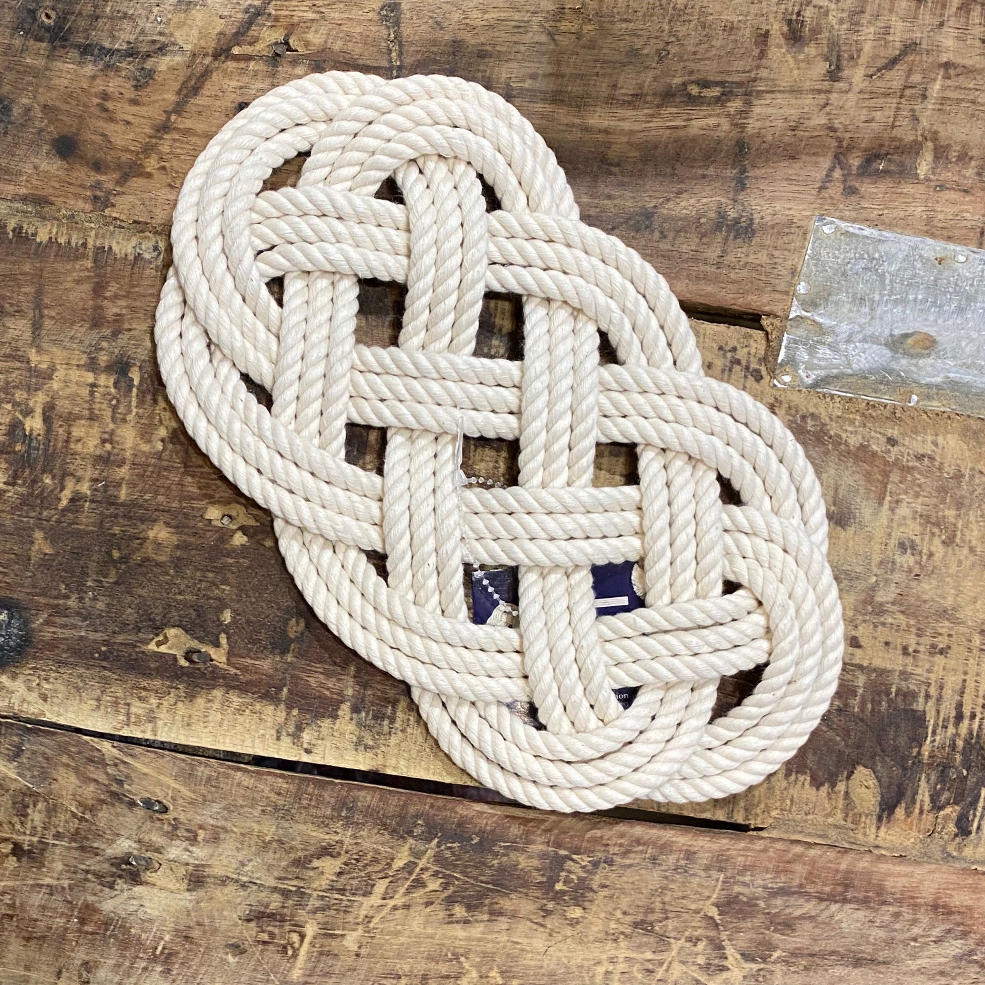 10 Nautical Sailor Knot Trivet, Navy Cotton Rope, Large