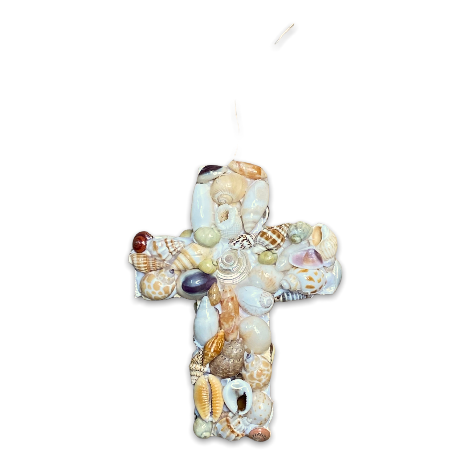 Double Sided Cross Ornament with Natural Seashells - 4-in - Mellow Monkey
