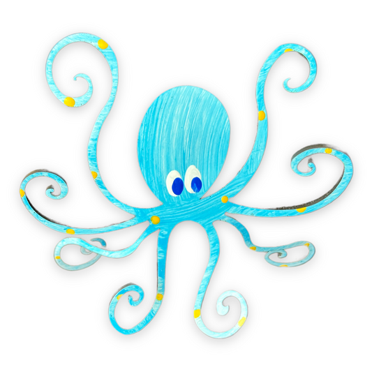 Octopus (Small-Turquoise) Hand Painted Freestanding Metal Figurine - 3-1/2-in - Mellow Monkey