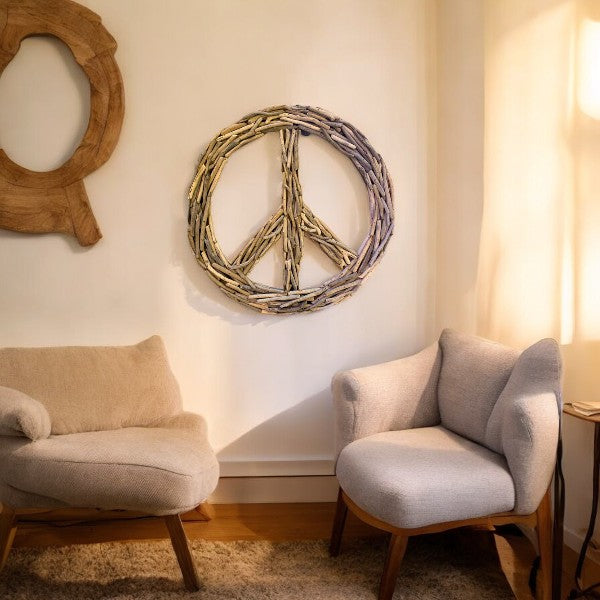 Driftwood Peace Sign Wreath - 20-in - Mellow Monkey