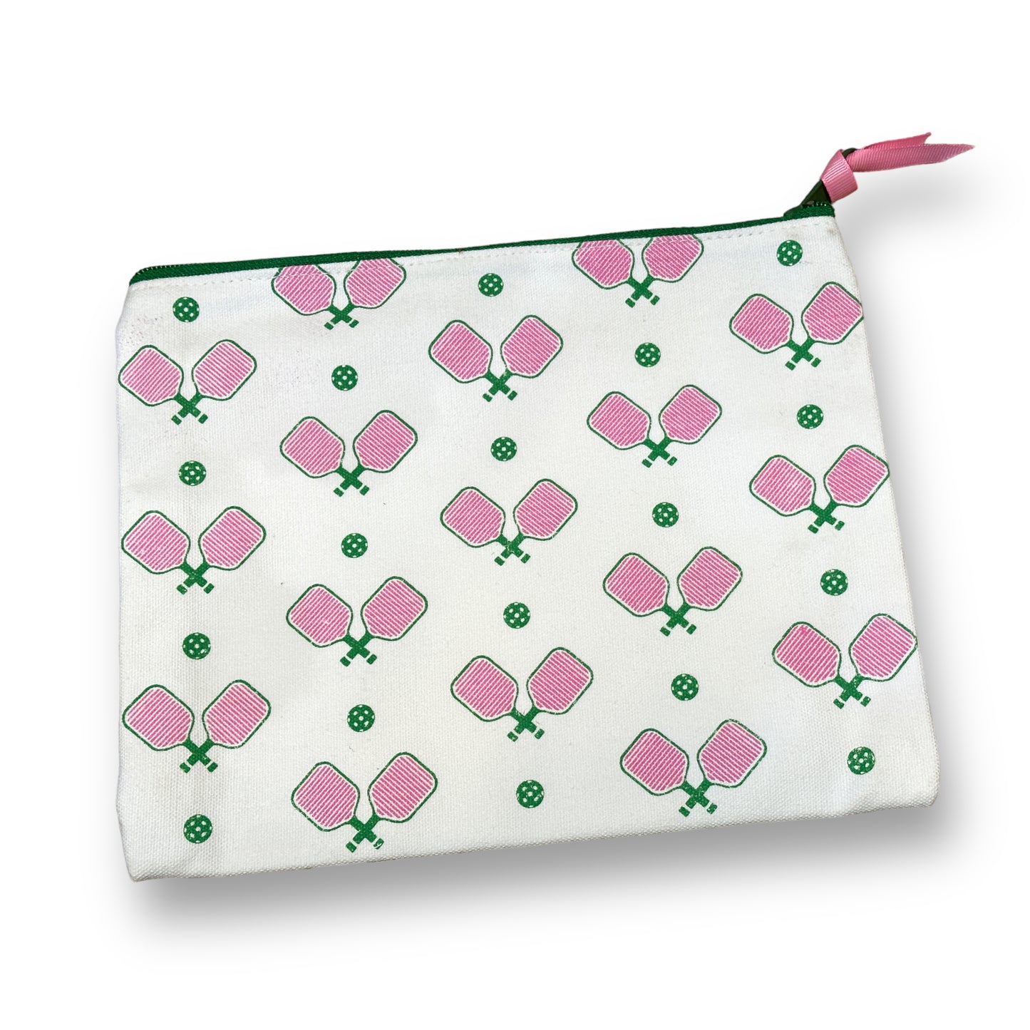 Large Pink and Green Pickleball Zippered Pouch - Mellow Monkey