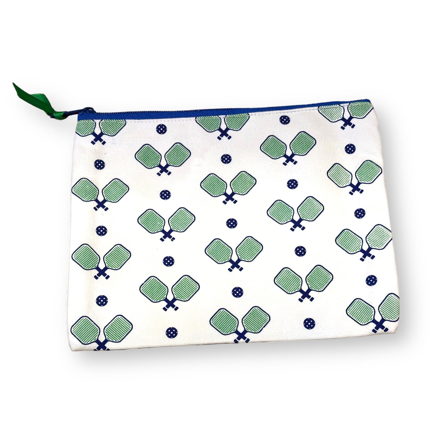 Large Green and Blue Pickleball Zippered Pouch - Mellow Monkey