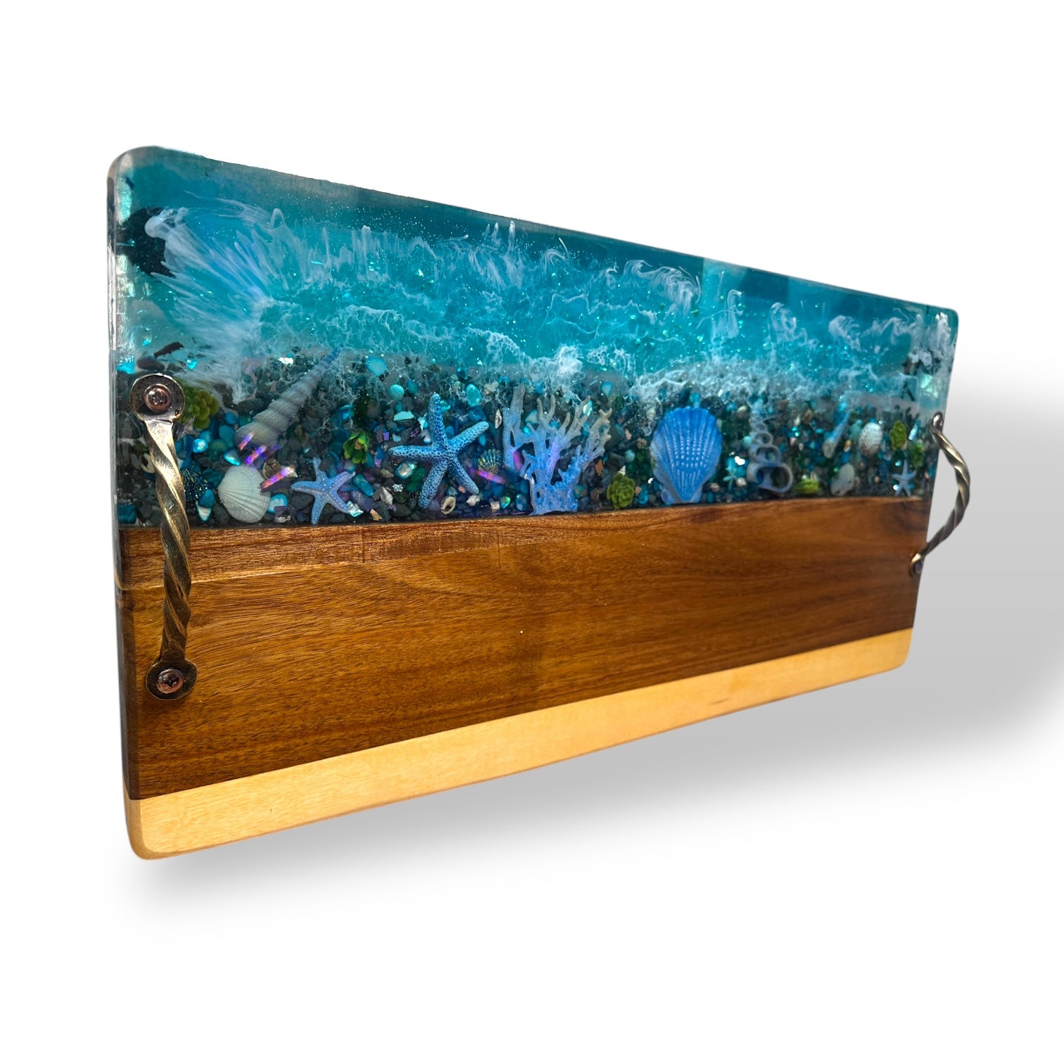 Blue Shells Resin and Wood Charcuterie Tray - 23-1/2-in - Mellow Monkey