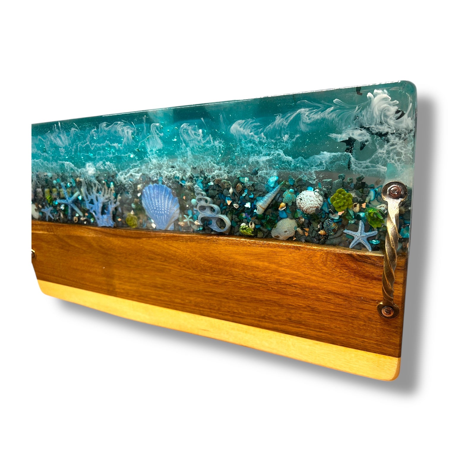 Blue Shells Resin and Wood Charcuterie Tray - 23-1/2-in - Mellow Monkey