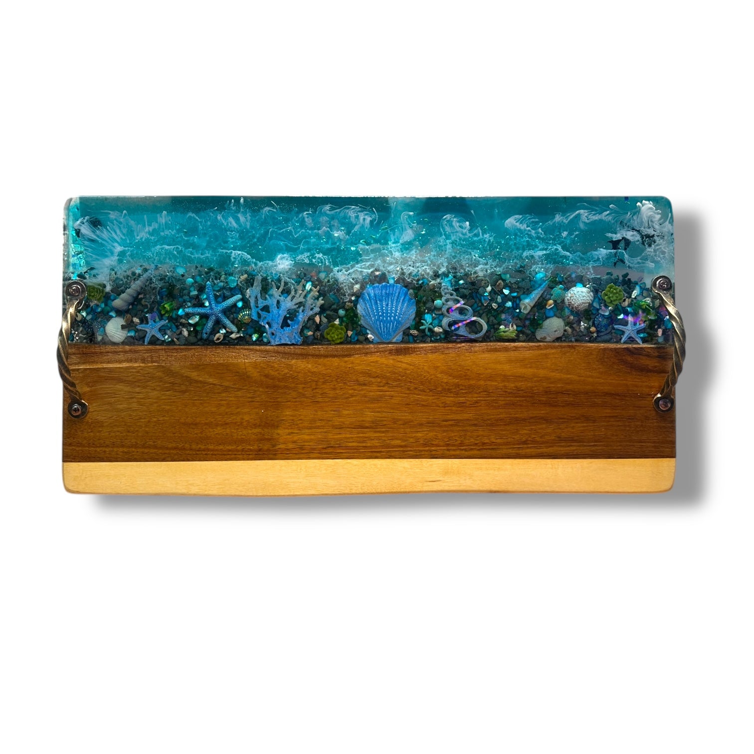 Blue Shells Resin and Wood Charcuterie Tray - 23-1/2-in - Mellow Monkey