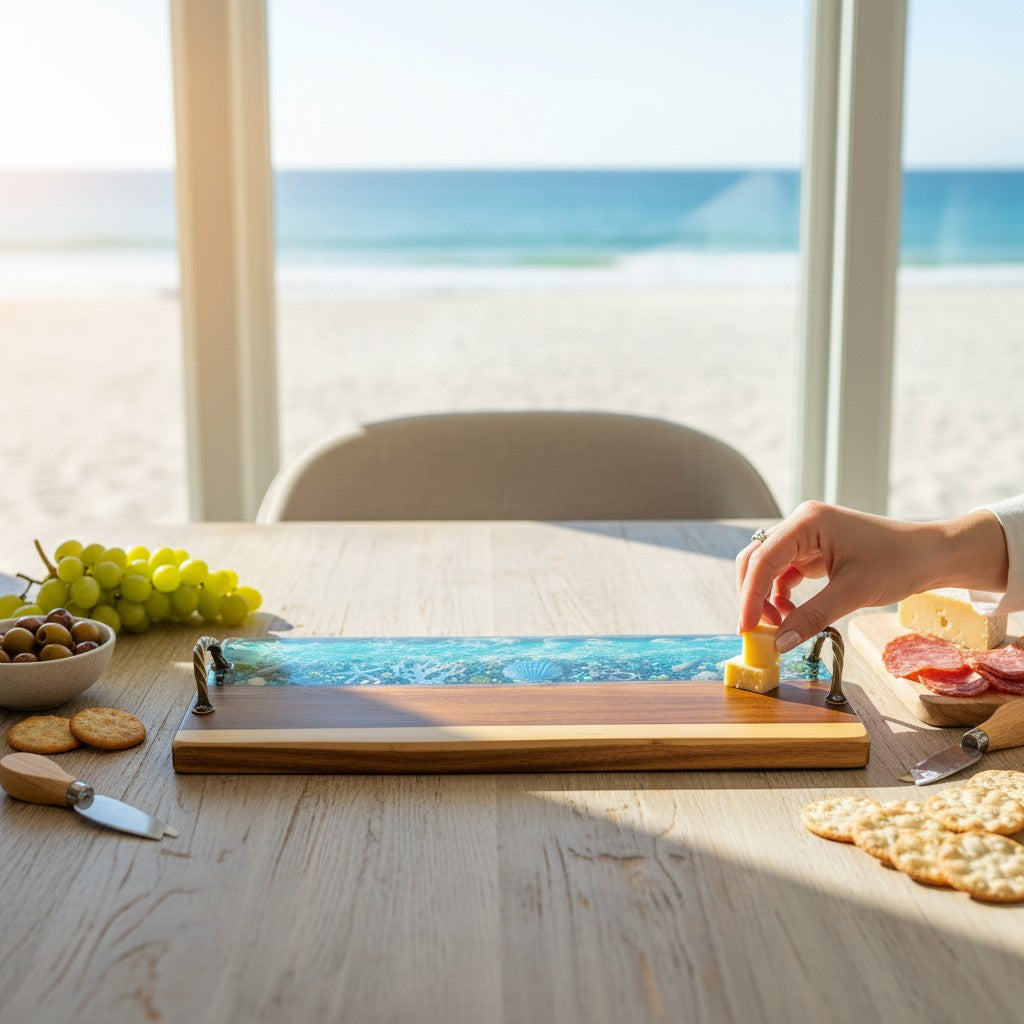 Blue Shells Resin and Wood Charcuterie Tray - 23-1/2-in - Mellow Monkey
