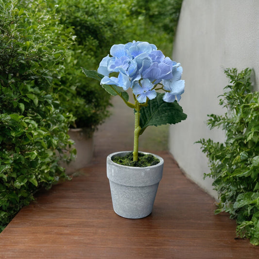 Faux Potted Blue Hydrangea - 6-in