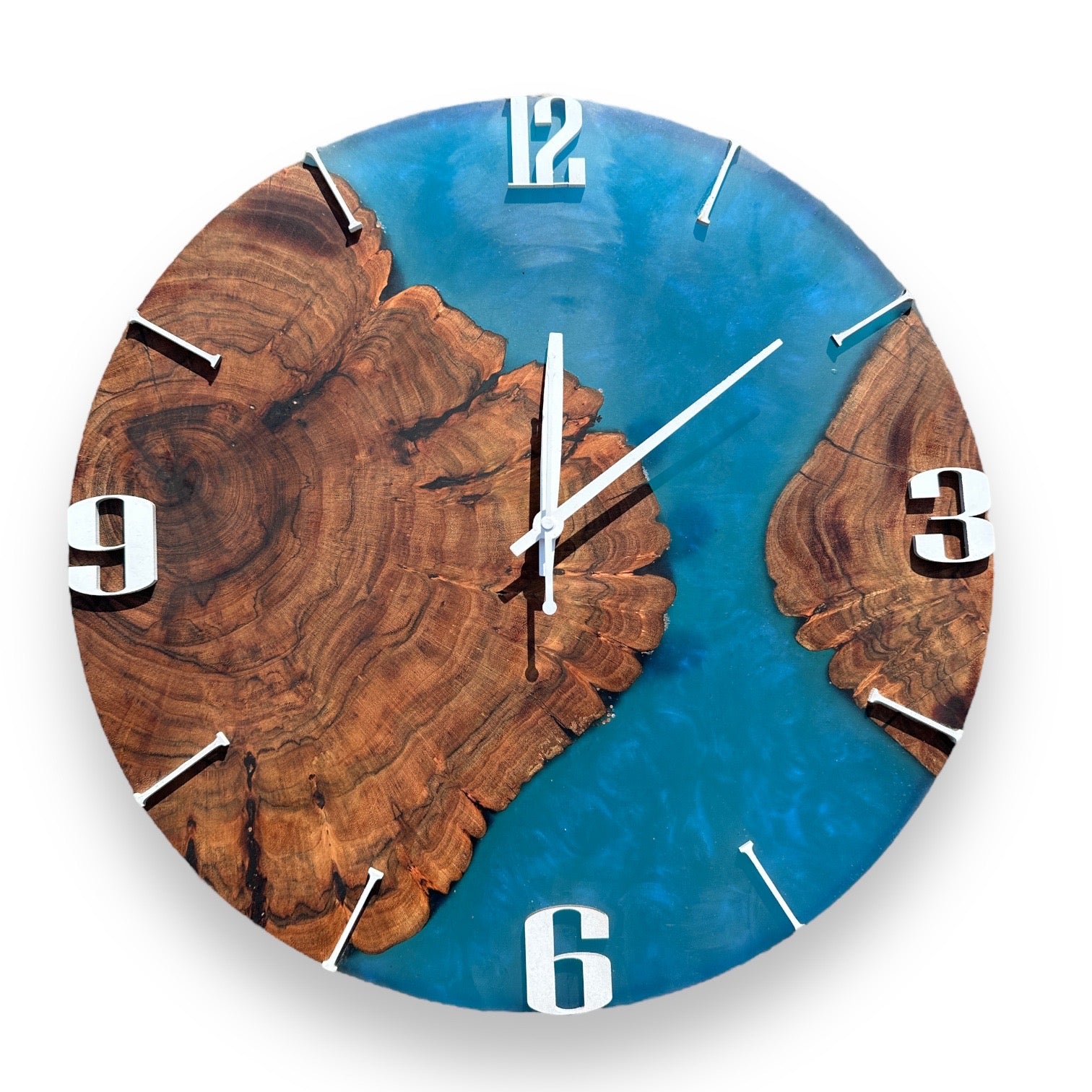 Wood And Blue Round Wall Clock - 14-in - Mellow Monkey