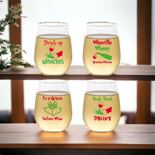 Grinch Themed Shatterproof Stemless Wine Glass - 2-pk