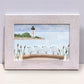Fayerweather Lighthouse Black Rock Bridgeport CT Sea Glass Birds on Watercolor Print - Framed - 7-1/2-in - Mellow Monkey