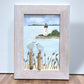 Fayerweather Lighthouse Black Rock Bridgeport CT Sea Glass Birds on Watercolor Print - Framed - 7-1/2-in - Mellow Monkey