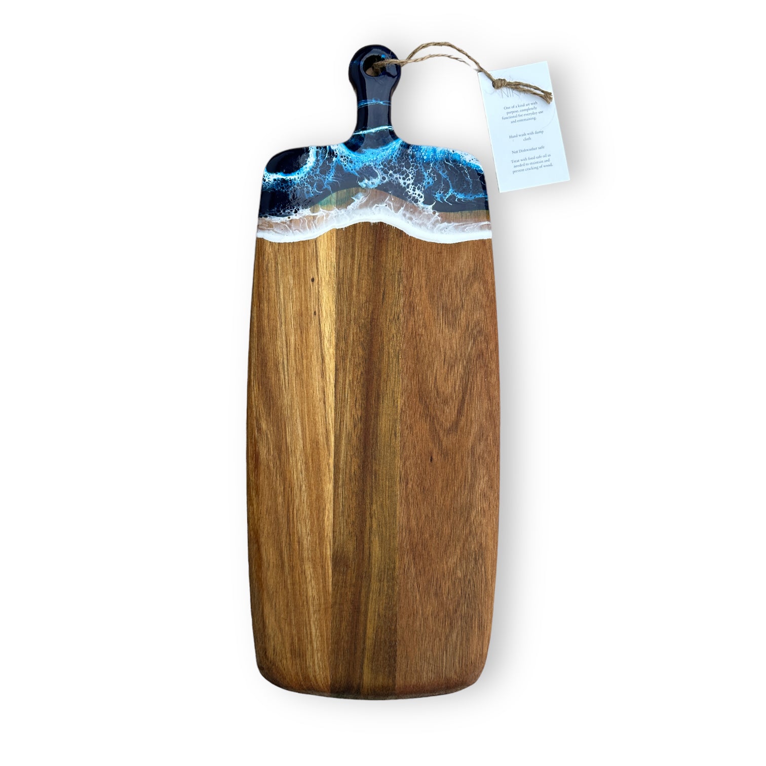 Deep Blue - Shoreline Acacia Wood Board with Handle - 18-in - B - Mellow Monkey