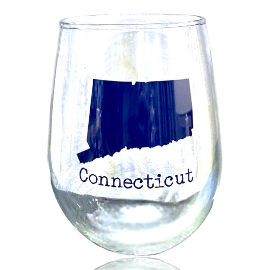 Connecticut State Silhouette with Name Drop Stemless Wine Glass  - 17-oz. - Mellow Monkey