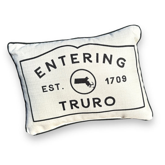 Truro Massachusetts Town Sign Throw Pillow with Black Piping - 19-inch - Mellow Monkey