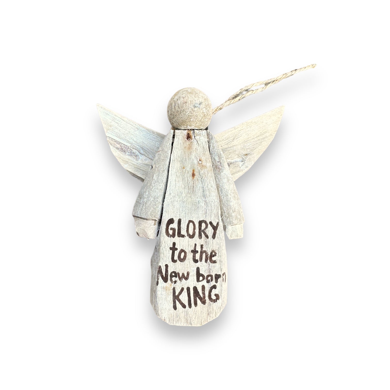Glory To The New Born King - Driftwood Angel Ornament - 5-in - Mellow Monkey