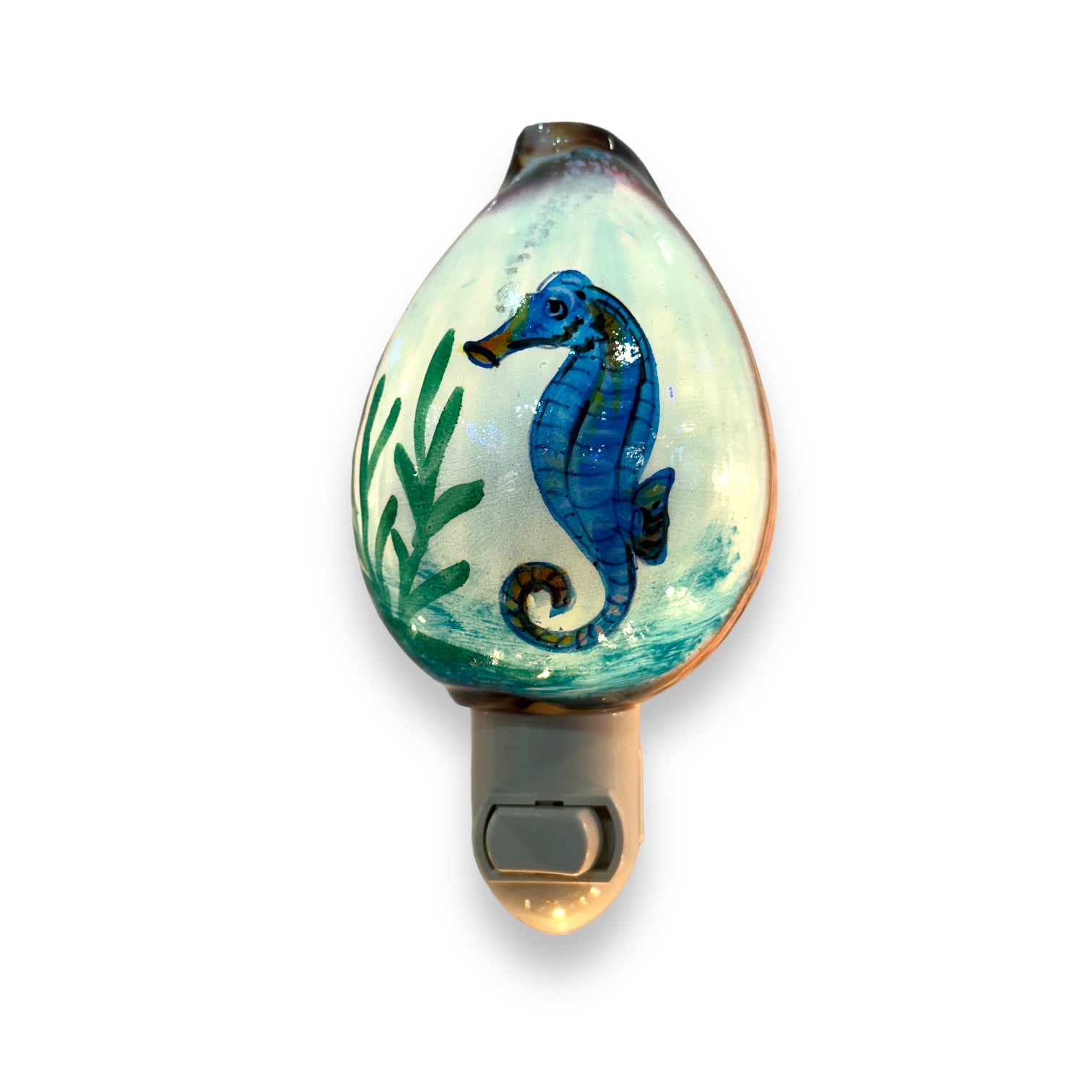 Blue Seahorse - Cowrie Shell Painted Night Light - Mellow Monkey