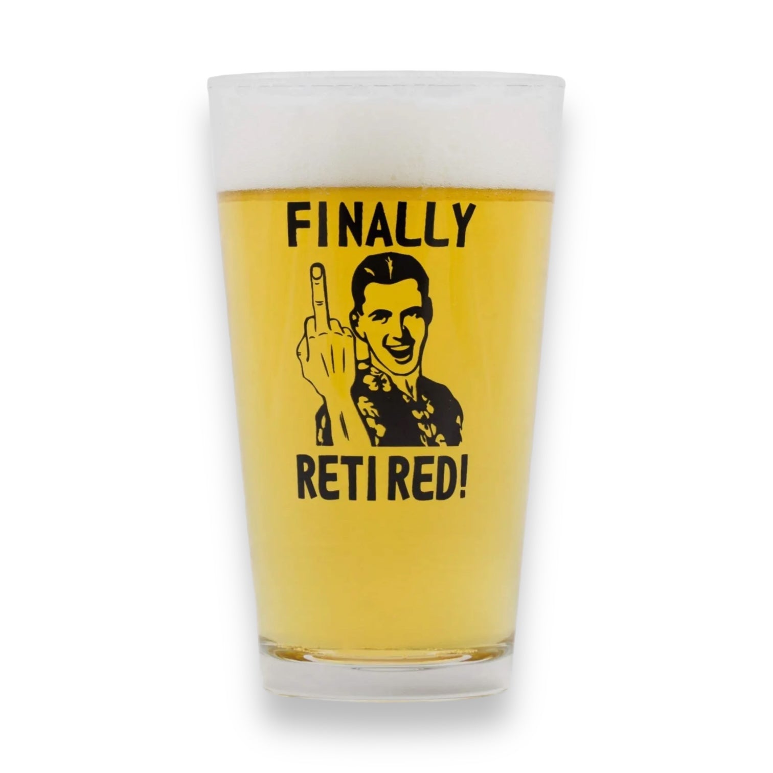 Finally Retired - Middle Finger Novelty Beer Glass - 16 oz - Mellow Monkey