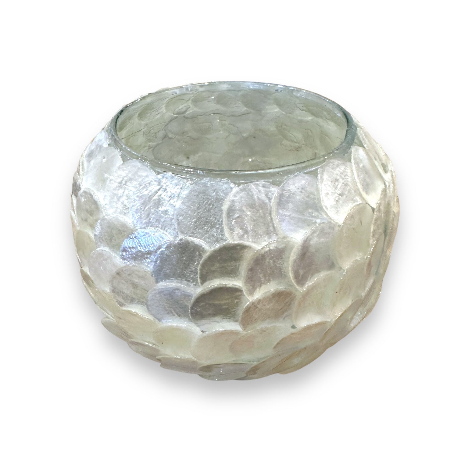 Round Capiz Disc Candleholder - Pearl - 4-1/2-in - Mellow Monkey