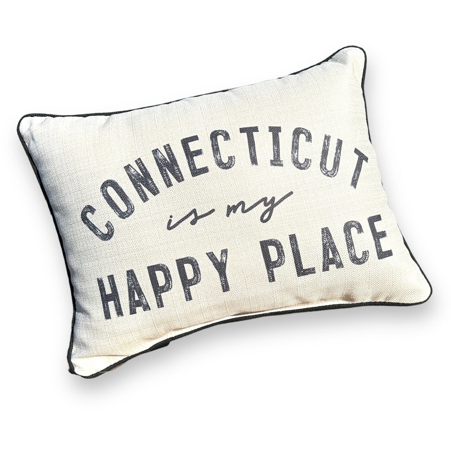 Connecticut Is My Happy Place Throw Pillow with Black Piping - 19-inch - Mellow Monkey