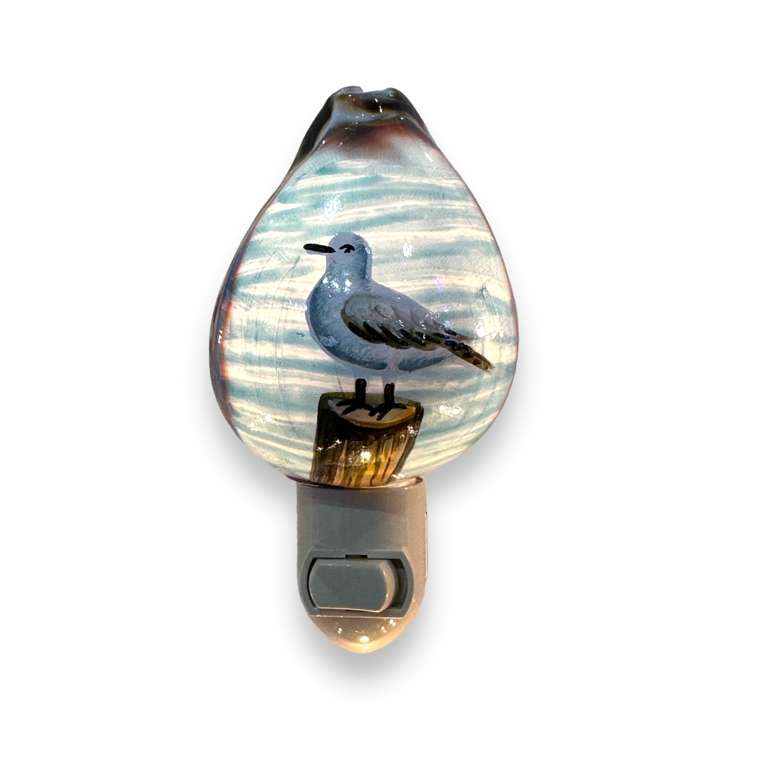 Seagull On Piling - Cowrie Shell Painted Night Light - Mellow Monkey