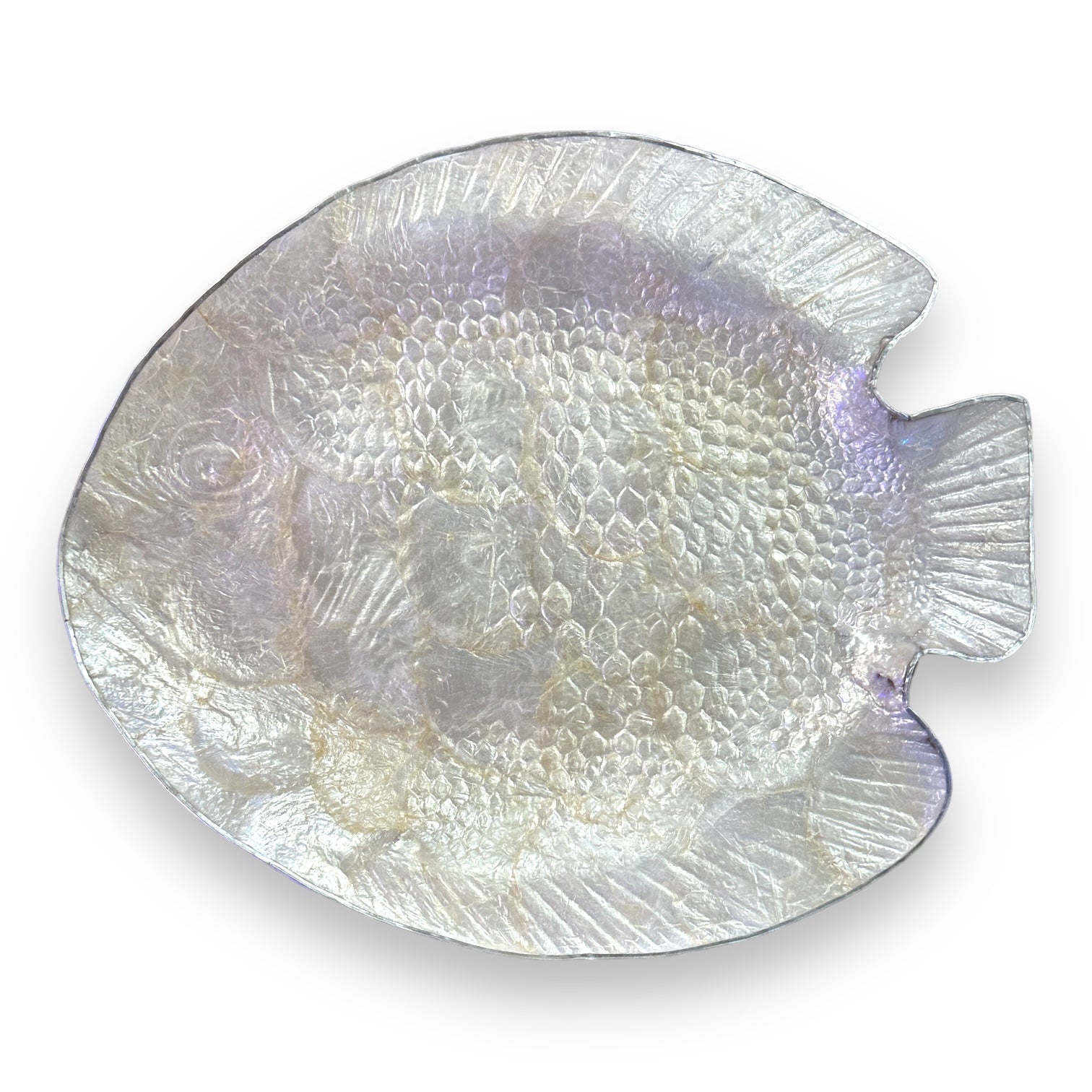 White Capiz Fish Shaped Dish with Silver Metal Edge - Mellow Monkey