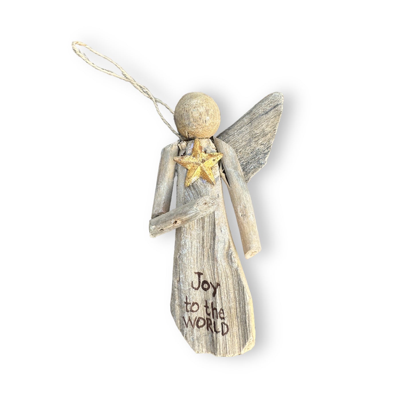 Joy To The World - Driftwood Angel Ornament - 5-in - Mellow Monkey