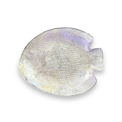 White Capiz Fish Shaped Dish with Silver Metal Edge - Mellow Monkey