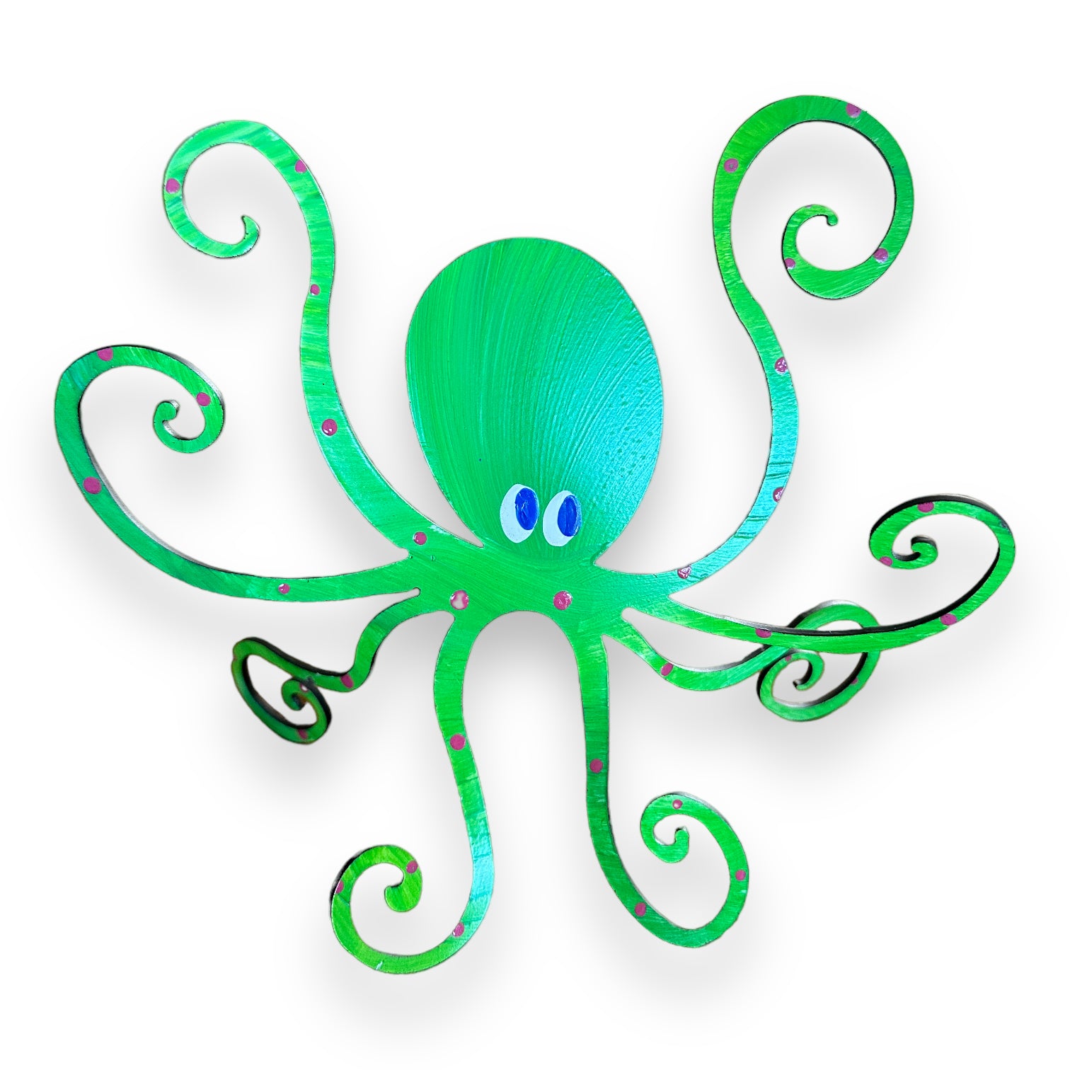 Octopus (Large-Green) Hand Painted Freestanding Metal Figurine - 8-in - Mellow Monkey