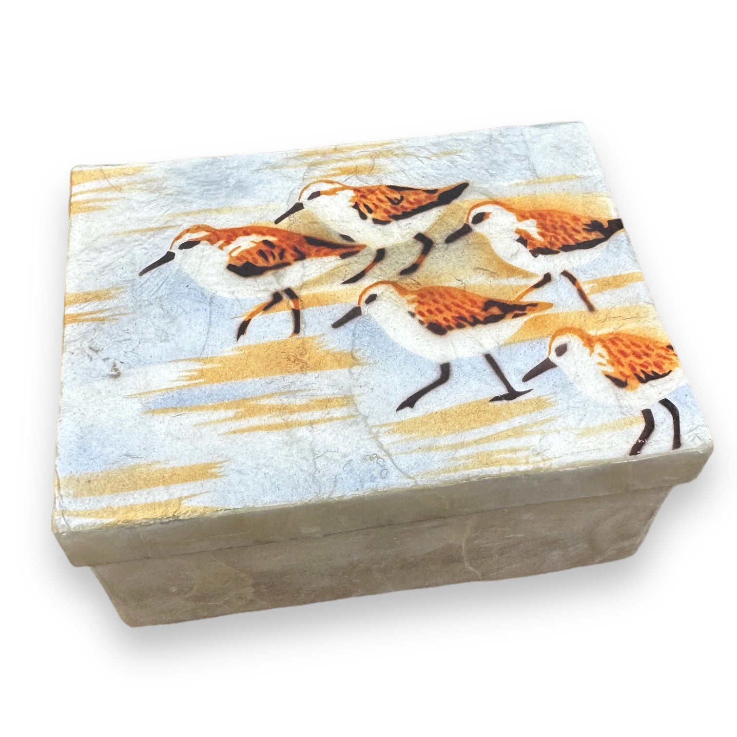 Capiz Trinket Box With Painted Sandpipers - Mellow Monkey