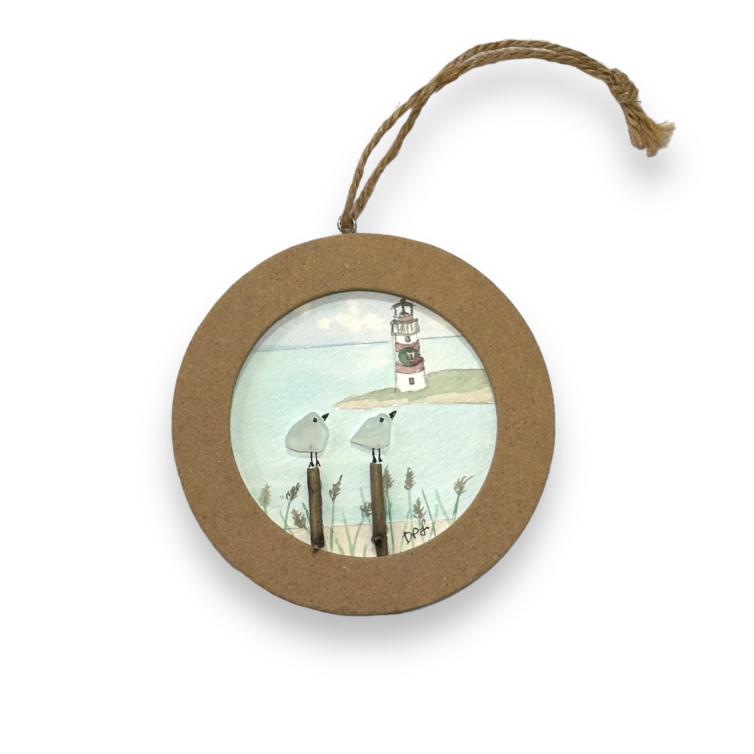 Sea Glass Birds on Watercolor Keepsake Ornament - 4-in - Mellow Monkey