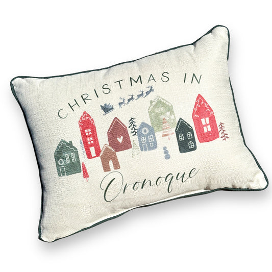 Christmas In Oronoque Throw Pillow with Evergreen Piping - 19-inch - Mellow Monkey