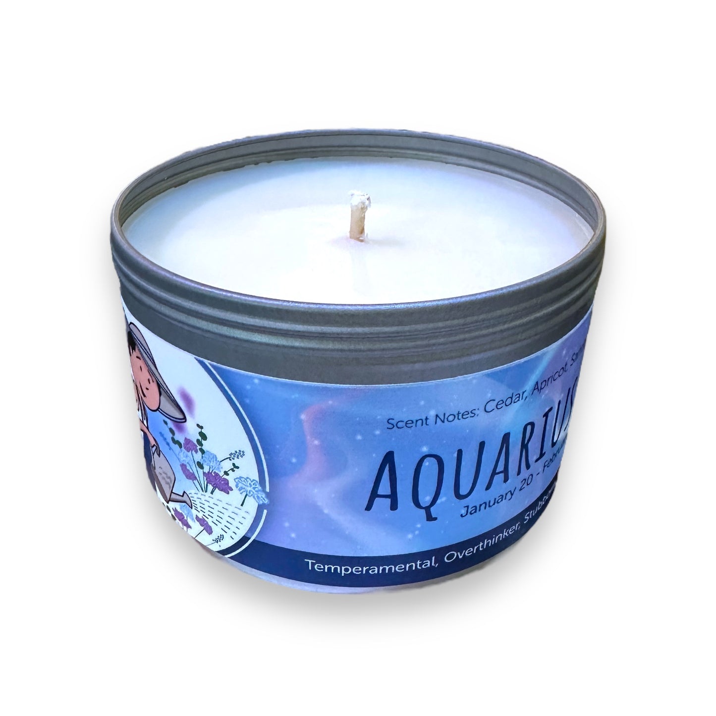 Aquarius Zodiac Candle - Cedar Apricot Sandalwood Vanilla - 16-oz - Mellow Monkey