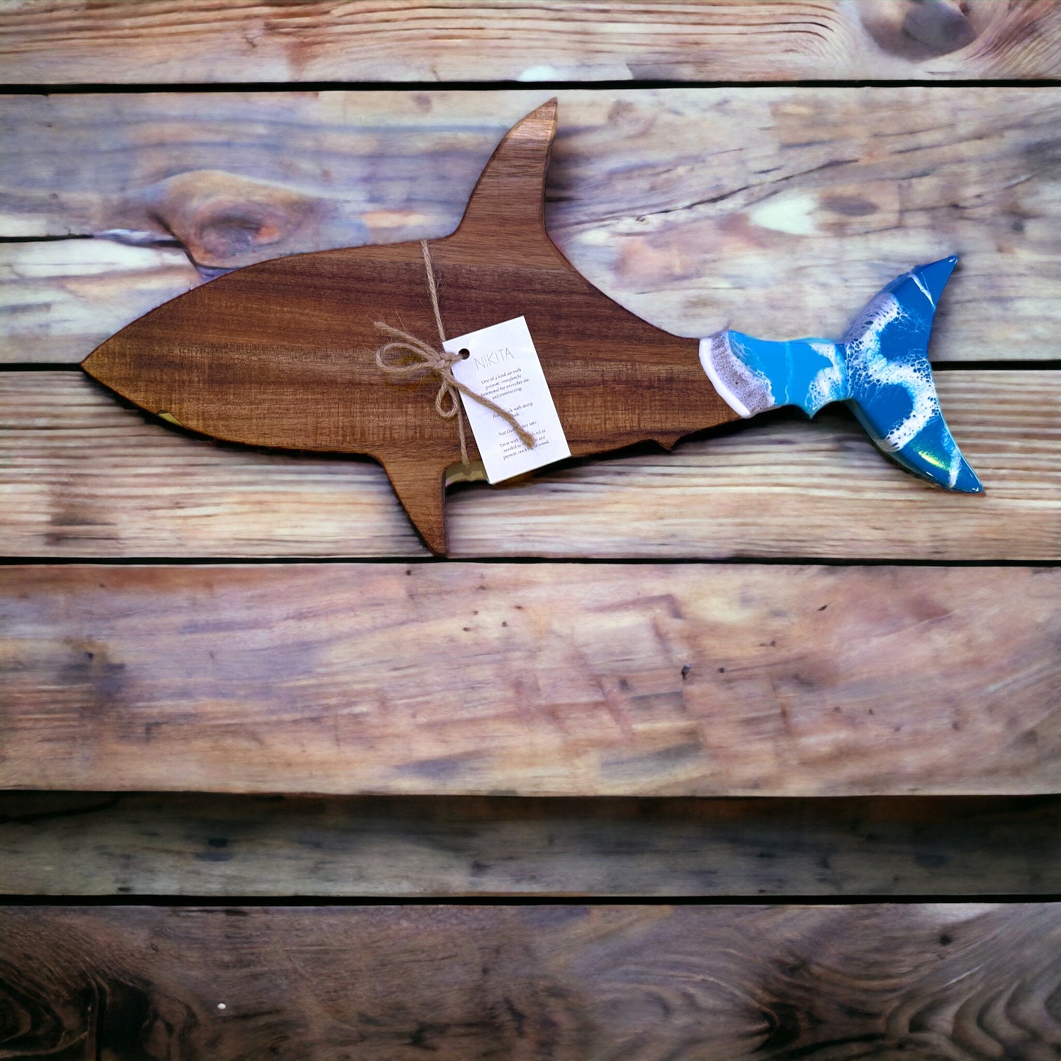 wooden shark shaped charcuterie tray