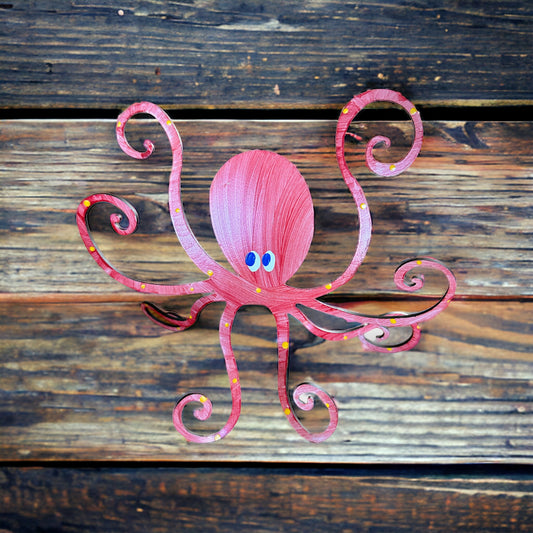 Octopus (Large-Red) Hand Painted Freestanding Metal Figurine - 8-in