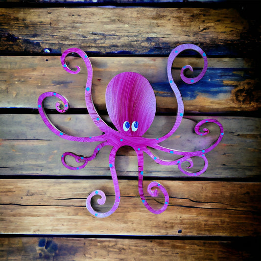 Octopus (Large-Light Purple) Hand Painted Freestanding Metal Figurine - 8-in