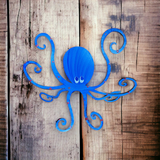 Octopus (Large-Dark Blue) Hand Painted Freestanding Metal Figurine - 8-in
