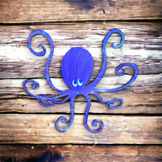 Octopus (Large-Dark Purple) Hand Painted Freestanding Metal Figurine - 8-in
