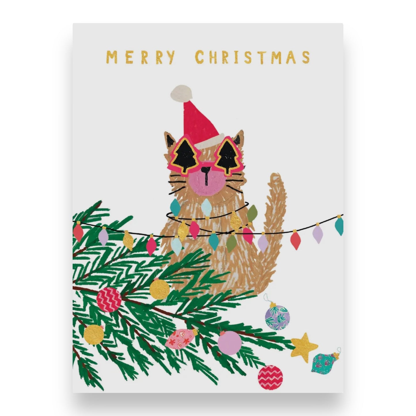 Merry Christmas Cat In Trouble - Holiday Greeting Card - Mellow Monkey