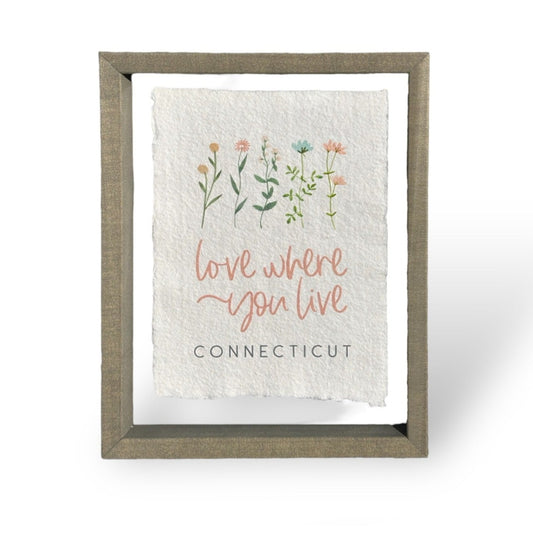 Love Where You Live - Connecticut -  Floating Frame Art - 11" x 14" - Mellow Monkey