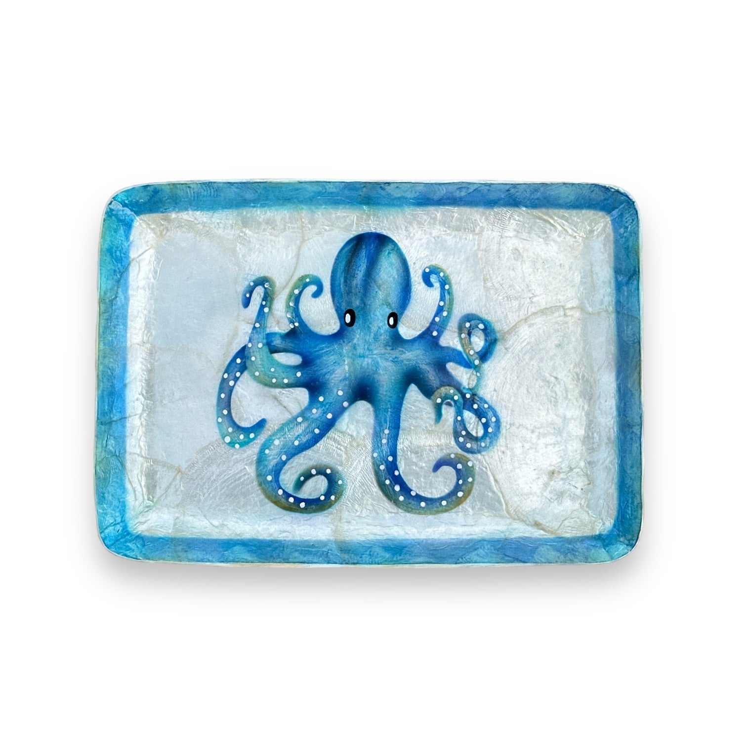 Octopus Capiz Tray - Blue and White - 8-in - Mellow Monkey